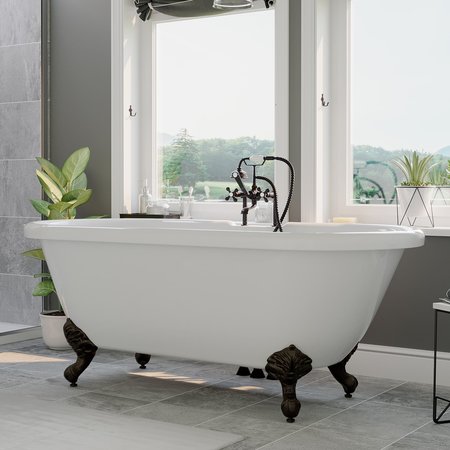 CAMBRIDGE PLUMBING Acrylic Double Ended Clawfoot Soaking  Tub with Faucet Drillings and Oil Rubbed Bronze Feet ADE-DH-ORB